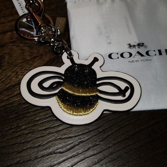 New smooth white leather keychain with black glitter, gold satin stitching and a - Picture 8 of 8